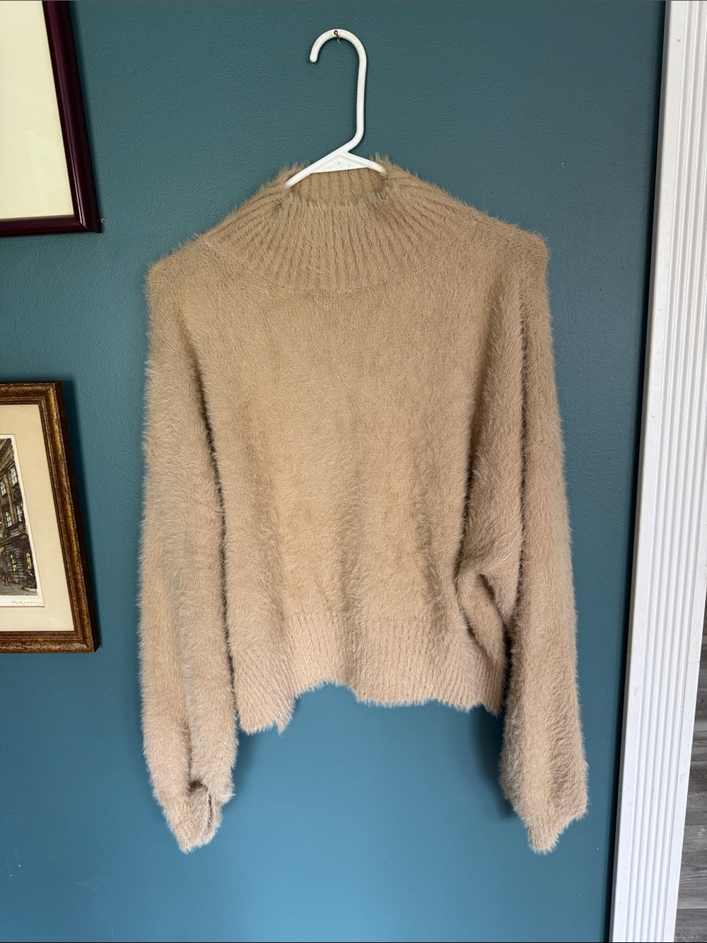 Sadie & Sage Taupe Fuzzy Mock Neck Sweater